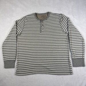 J Crew Shirt Mens Large Gray White Stripe Knit Henley Pullover Long Sleeve Soft